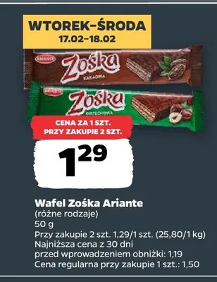 Wafel Zośka Ariante (różne rodzaje) promocja w Netto