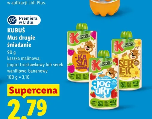 Mus Kubuś Drugie śniadanie kaszka malinowa promocja w Lidl