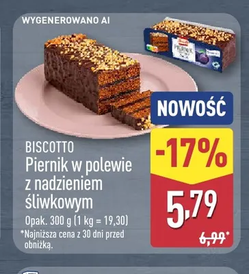 Piernik w polewie z nadzieniem śliwkowym Biscotto promocja w Aldi