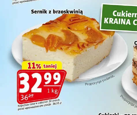 Sernik z brzoskwinią Cukiernia Kraina Ciast promocja w Prim Market