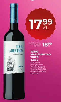 Wino Mar Adentro Tinto czerwone półwytrawne Portugalia promocja w Duży Ben