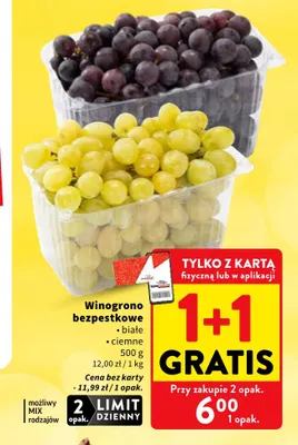 Winogrono bezpestkowe białe promocja w Intermarche