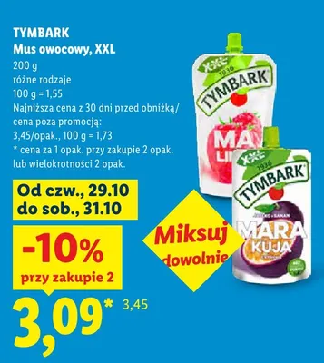 Mus owocowy Tymbark XXL Malina promocja w Lidl