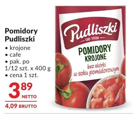 Pomidory Pudliszki krojone - całe promocja w Makro