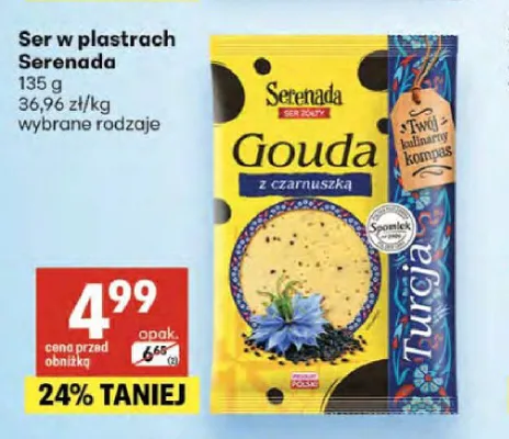 Ser w plastrach Gouda z czarnuszką Serenada promocja w Delikatesy Centrum