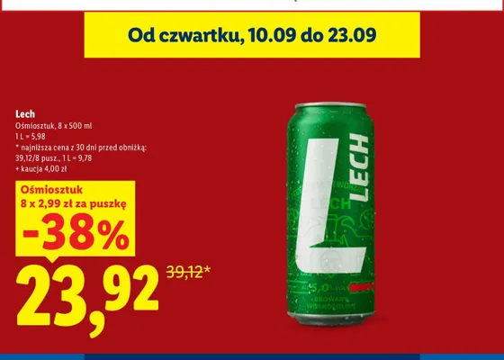 Piwo Lech 8-pak 500 ml promocja w Lidl