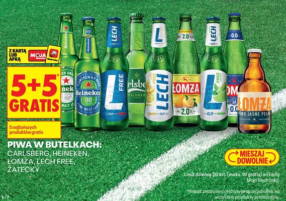 Piwo Carlsberg, Heineken, Łomża, Lech Free, Żatecky 5+5 GRATIS promocja w Biedronka