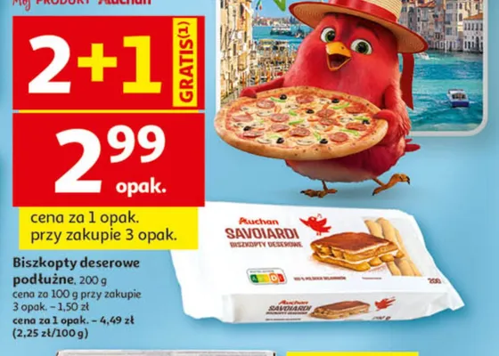 Biszkopty deserowe podłużne Savoiardi Auchan promocja w Auchan