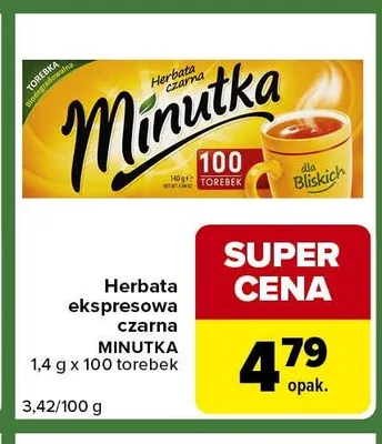 Herbata ekspresowa czarna MINUTKA promocja w Carrefour Express