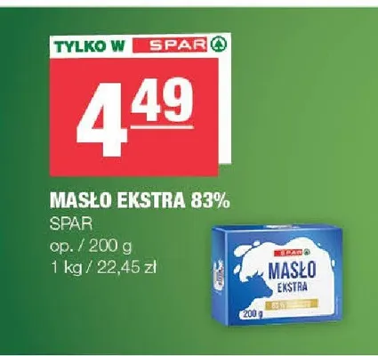 Masło Ekstra 83% Spar promocja w SPAR