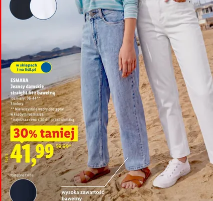 Jeansy damskie straight fit z bawełną promocja w Lidl