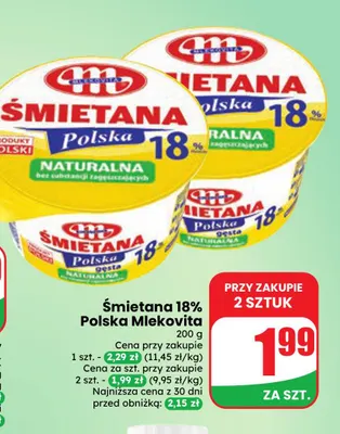 Śmietana Polska Mlekovita 18% promocja w Dino