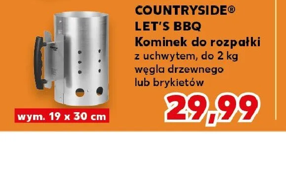 Kominek do rozpałki z uchwytem do 2kg węgla drzewnego lub brykietów COUNTRYSIDE LET'S BBQ wym. 19x30cm promocja w Kaufland