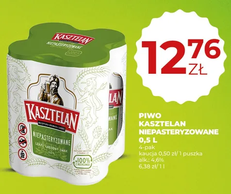 Piwo Kasztelan Niepasteryzowane 4-pak 0,5l promocja w Duży Ben