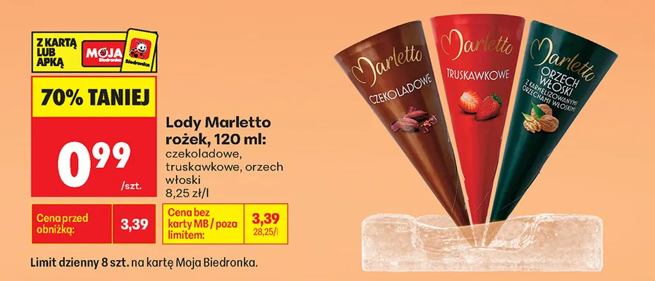 Lody rożek czekoladowe Marletto promocja w Biedronka