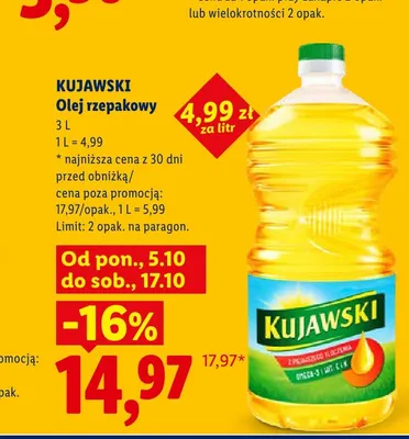 Olej rzepakowy Kujawski promocja w Lidl