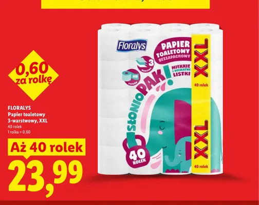 Papier toaletowy 3-warstwowy XXL Floralys 40-pak promocja w Lidl