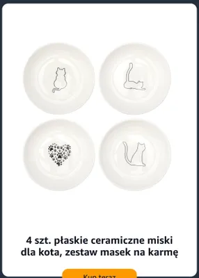 Płaskie ceramiczne miski dla kota 4-pak promocja w Amazon