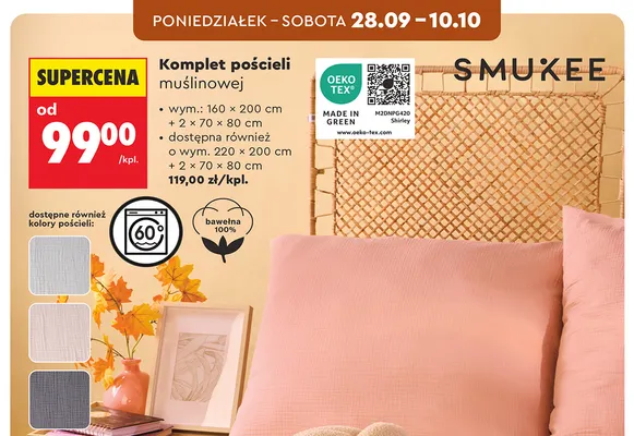 Komplet pościeli muślinowej 220x200 cm Smukee promocja w Biedronka