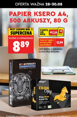 Papier ksero A4 80 g Emerson promocja w Biedronka