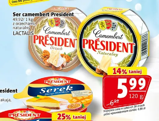 Ser camembert naturalny President promocja w Prim Market