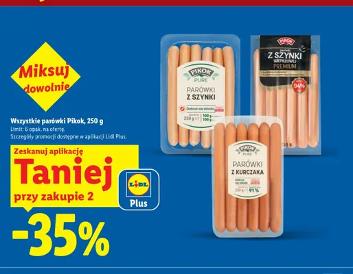 Parówki z szynki Pikok Pure promocja w Lidl