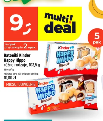 Batoniki Kinder Happy Hippo Hazelnut 5-pak 103,5g promocja w Dealz