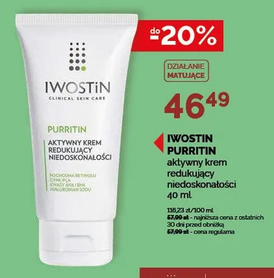 Krem do twarzy Iwostin Purritin aktywny redukujący niedoskonałości promocja w Ziko Dermo