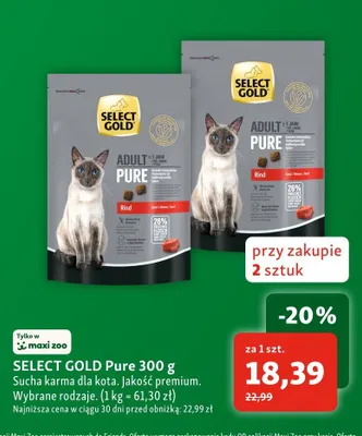 Sucha karma dla kota SELECT GOLD Pure promocja w MAXI ZOO