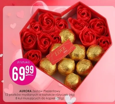 Zestaw prezentowy 12 płatków mydlanych w kształcie różyczek (4g) 8 kul musujących do kąpieli (30g) Aurora promocja w Drogerie Jasmin