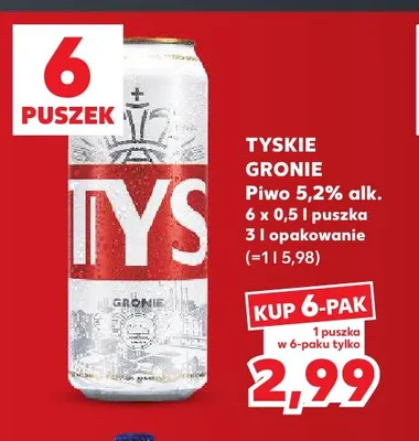 Piwo Tyskie Gronie 5,2% 6-pak 500 ml promocja w Kaufland