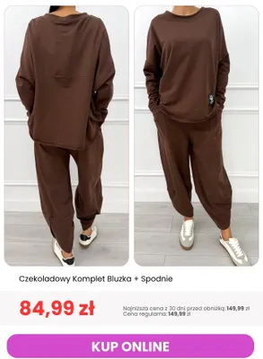 Czekoladowy komplet bluzka + spodnie promocja w Modna Kiecka