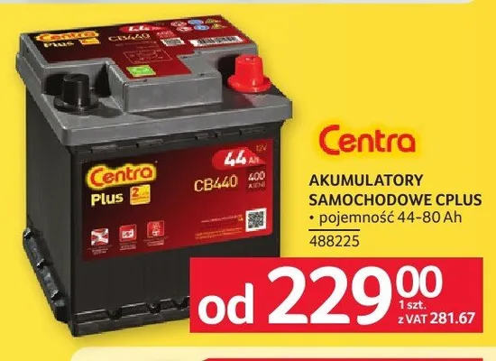 Akumulatory samochodowe CPLUS Centra pojemność 44-80Ah promocja w Selgros