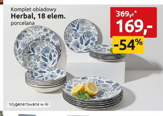 Komplet obiadowy Herbal 18 elementów porcelana promocja w Black Red White