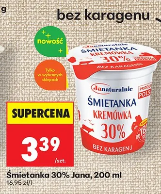 Śmietanka kremówka 30% bez karagenu promocja w Biedronka