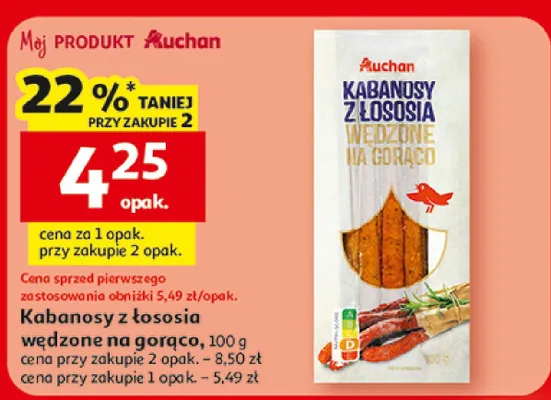 Kabanosy z łososia wędzone na gorąco promocja w Auchan