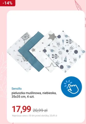 Pieluszka muślinowa Sensillo niebieska 35x35 cm 4-pak promocja w Smyk