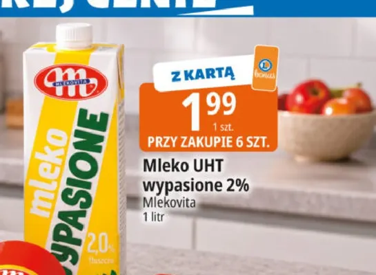 Mleko UHT wypasione Mlekovita 2% promocja w Leclerc