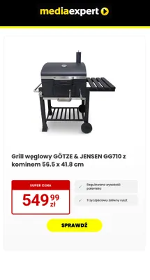 Grill węglowy z kominem 56.5 x 41.8 cm promocja w Media Expert