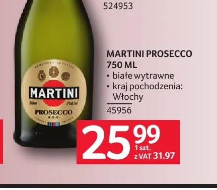 Wino musujące Martini Prosecco białe wytrawne promocja w Selgros