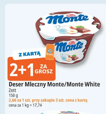 Deser mleczny Zott Monte promocja w Leclerc
