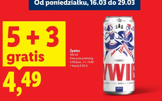 Piwo Żywiec 5+3 GRATIS promocja w Lidl