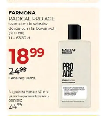 Szampon do włosów dojrzałych i farbowanych Radical Pro Age Farmona promocja w Drogerie Jawa