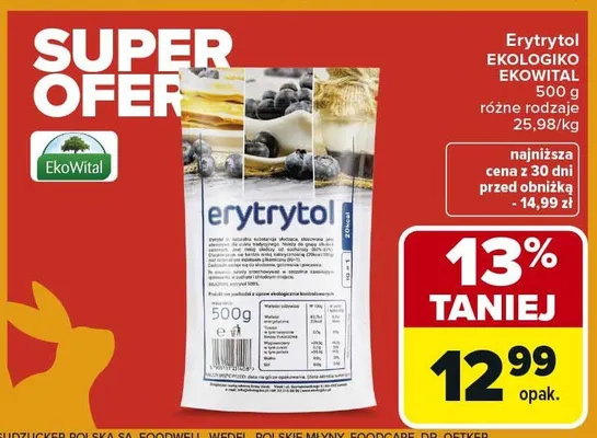 Erytrytol ekologiczny różne rodzaje promocja w Carrefour
