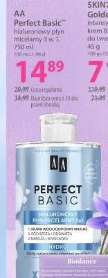 Hialuronowy płyn micelarny 3 w 1 AA Perfect Basic promocja w Hebe