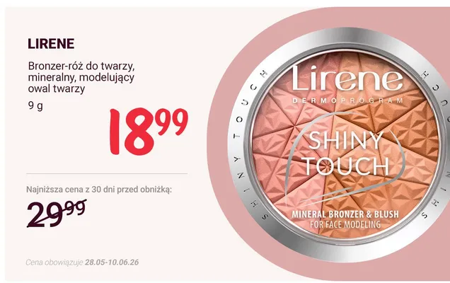 Bronzer-róż do twarzy mineralny modelujący owal twarzy LIRENE promocja w Rossmann