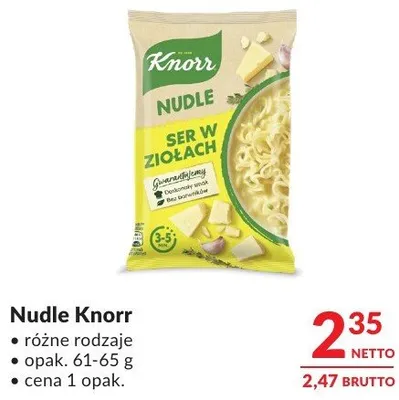 Nudle Knorr różne rodzaje promocja w Makro