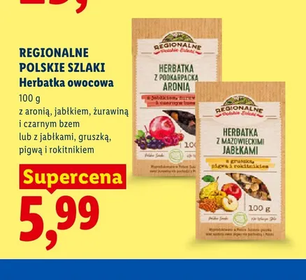 Herbatka owocowa Regionalne Polskie Szlaki z podkarpacką aronią jabłkiem żurawiną i czarnym bzem promocja w Lidl