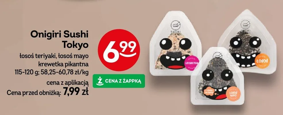 Sushi łosoś teriyaki, łosoś mayo krewetka pikantna promocja w Żabka