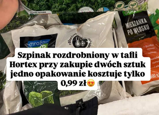 Szpinak rozdrobniony w tafli Hortex promocja w Dino